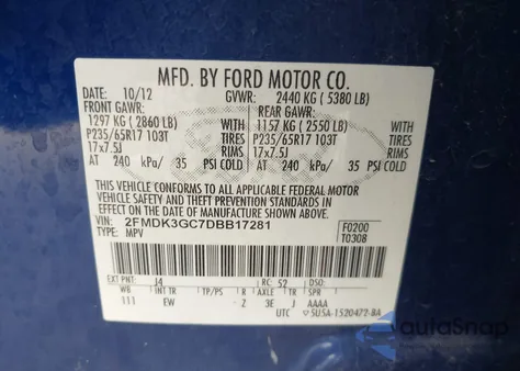 2013 Ford Edge Se from USA, damaged, VIN 2FMDK3GC7DBB17281